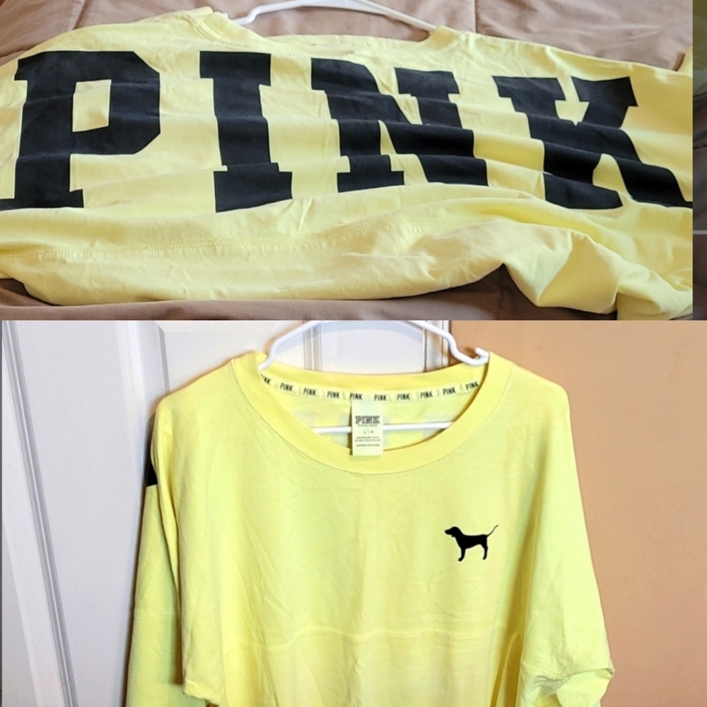 NWOT New Victoria Secret PINK neon yellow long sleeve vintage shirt